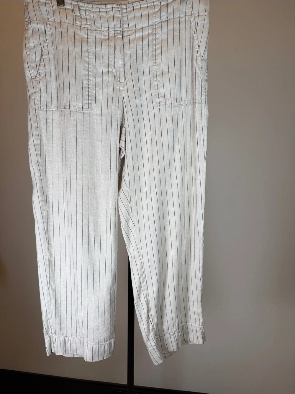 LOFT Striped Linen Blend Wide Leg Crop Pants Pockets | Size 10